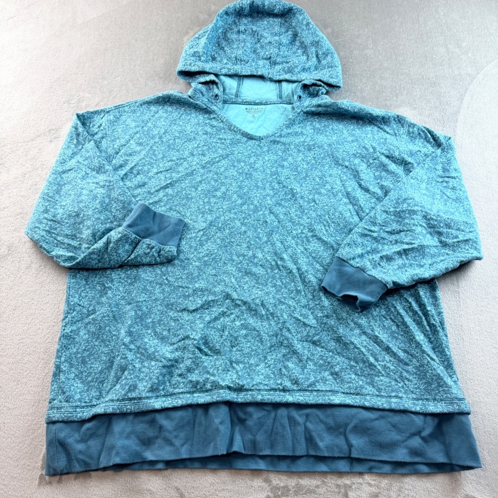 Athleta Sundown Alliance Hoodie XL Blue Patterned V-Neck Pullover Sweatshirt